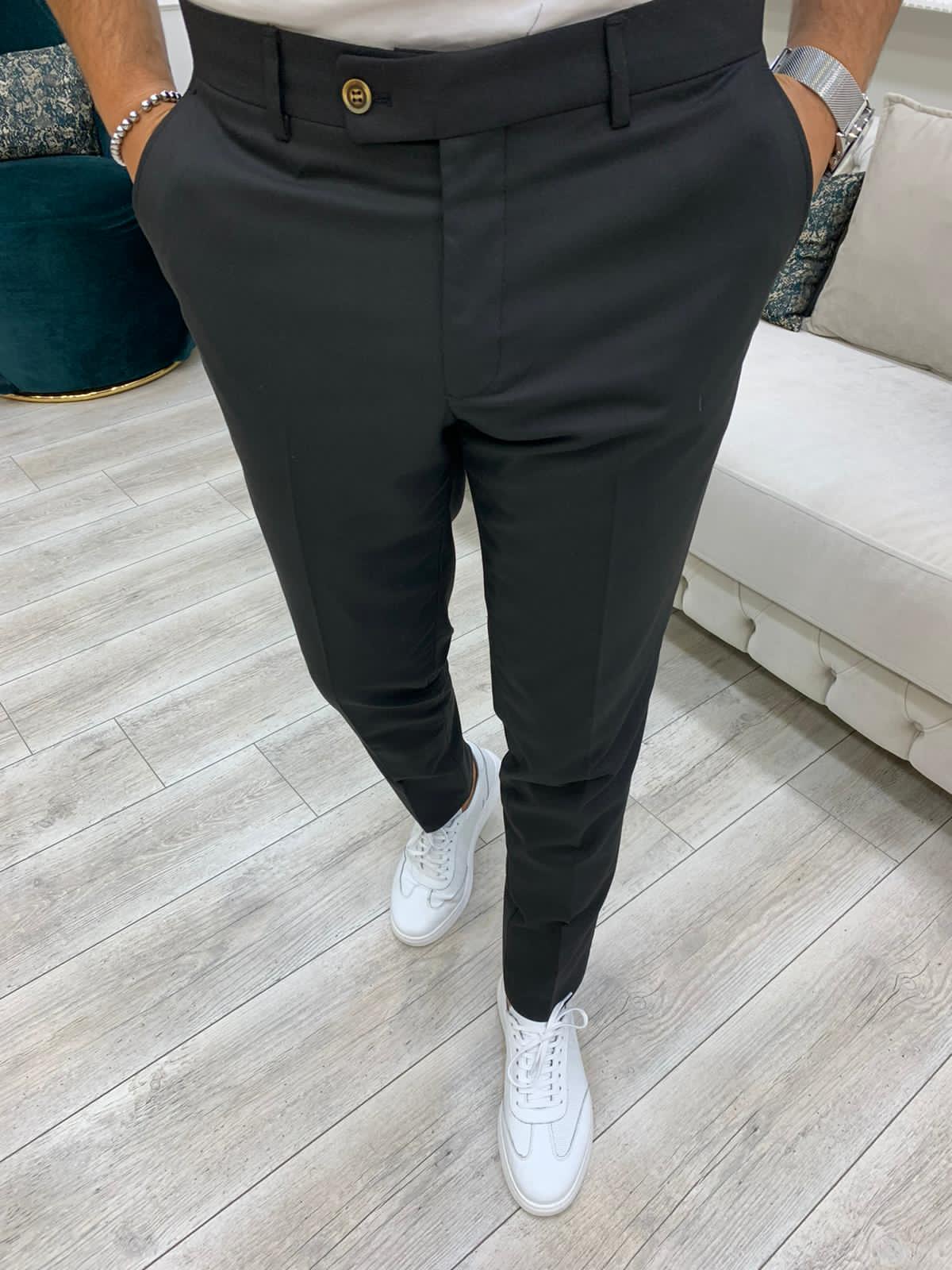 Side Pocket Pencil Pants Stylish Men's Slim Fit Business Trousers  Breathable Soft Thin Fabric with Ankle Length Slant Pockets - AliExpress
